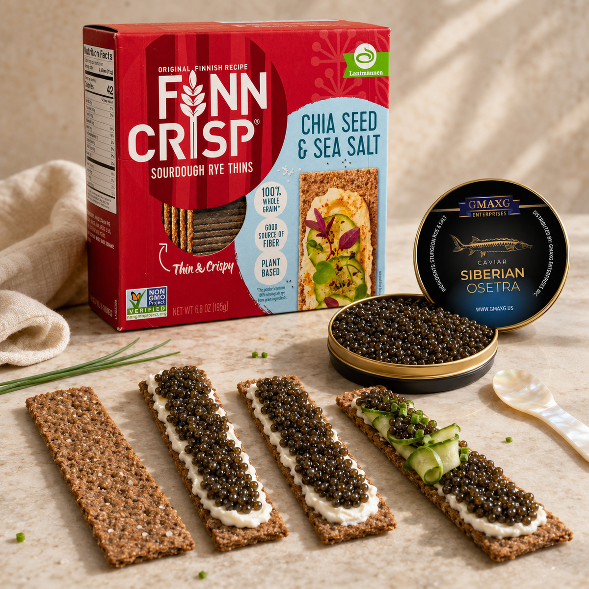 Finn Crisp Chia Seeds & Sea Salt Sourdough Rye Crispbread Thins, 6.8 oz (195 g)