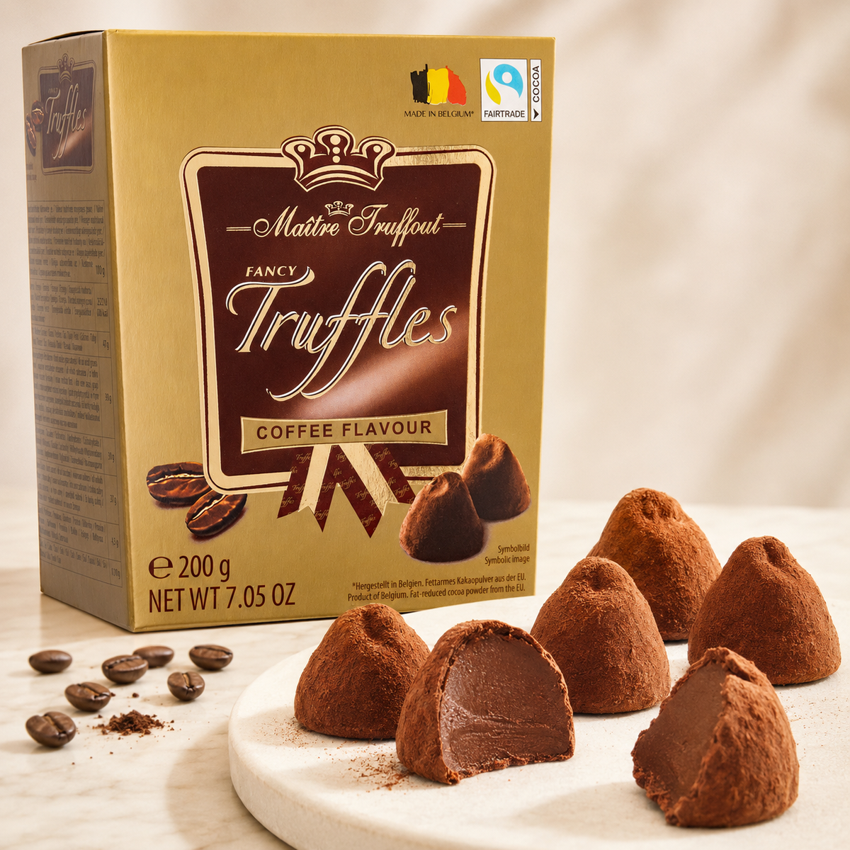 Maitre Truffout Coffee Flavor Belgian Cocoa-Dusted Truffles, 200g