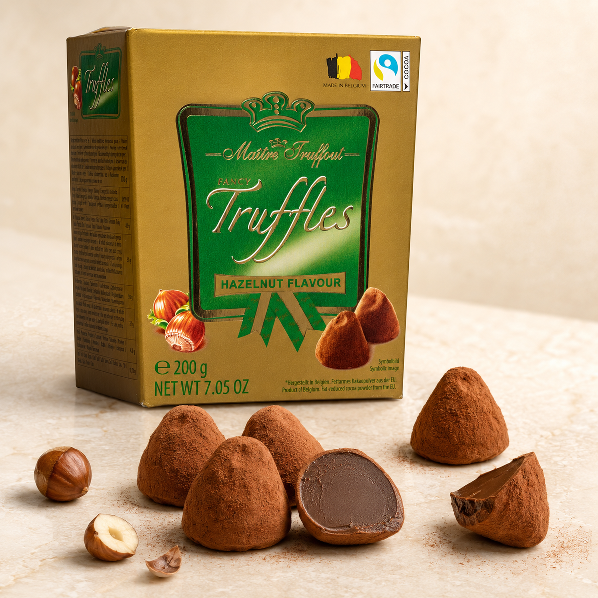 Maitre Truffout Hazelnut Flavor Belgian Cocoa-Dusted Truffles, 200g