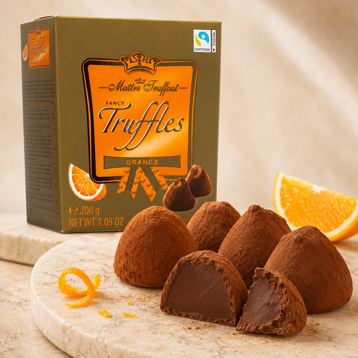 Maitre Truffout Orange Belgian Cocoa-Dusted Truffles, 200g