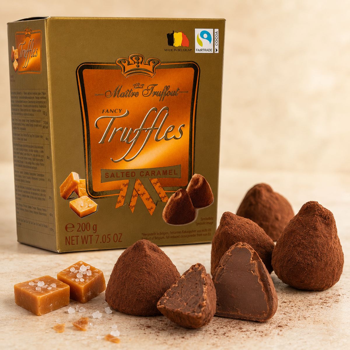 Maitre Truffout Salted Caramel Belgian Cocoa-Dusted Truffles, 200g
