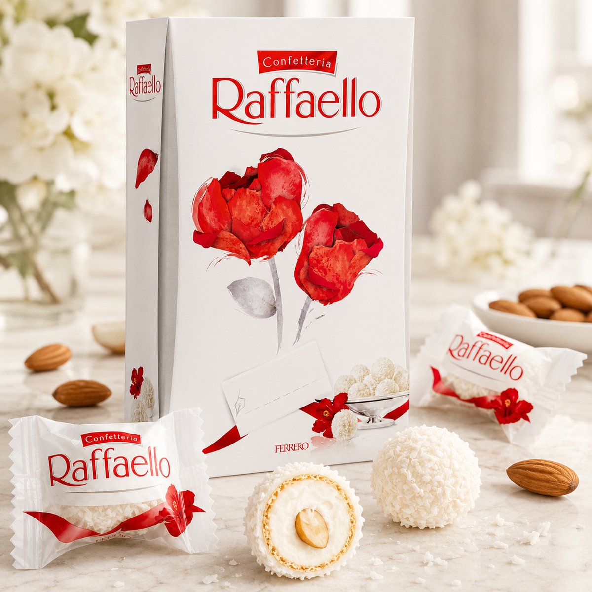 Ferrero Raffaello Coconut Almond Wafer Candy Gift Box, 8 Pieces, 2.82 oz (80 g)