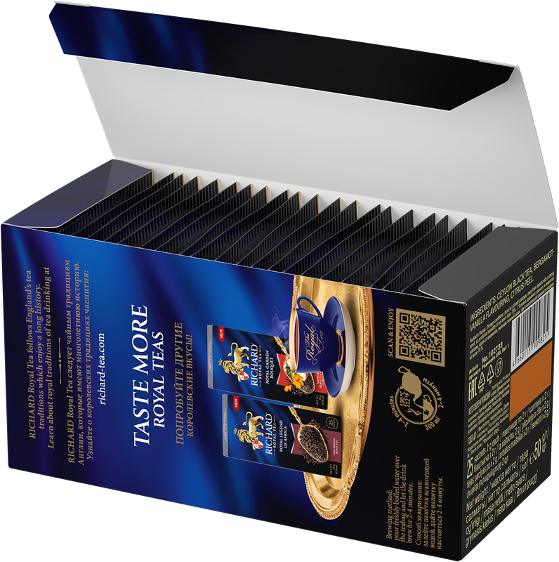 Richard Royal Bergamot & Vanilla Ceylon Black Tea Bags with Citrus Peel, 25-Sachet Gift Box, 50g