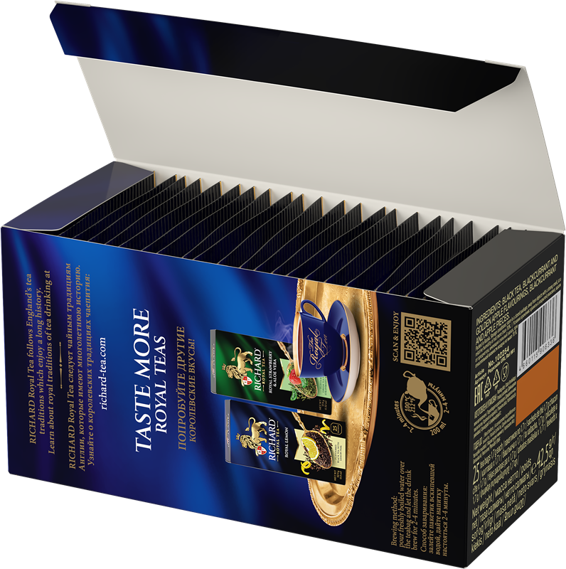 Richard Royal Blackcurrant & Golden Apple Black Tea Bags with Fruit Pieces, 25-Sachet Gift Box, 42.5g