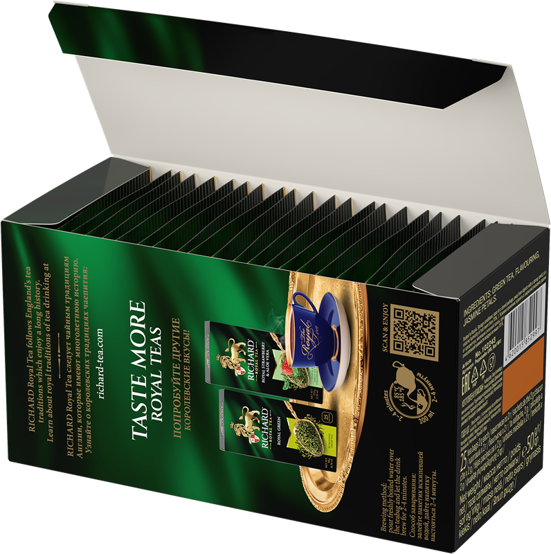 Richard Royal Chinese Refreshing Green Tea Bags, Smooth & Light, 25-Sachet Gift Box, 50g