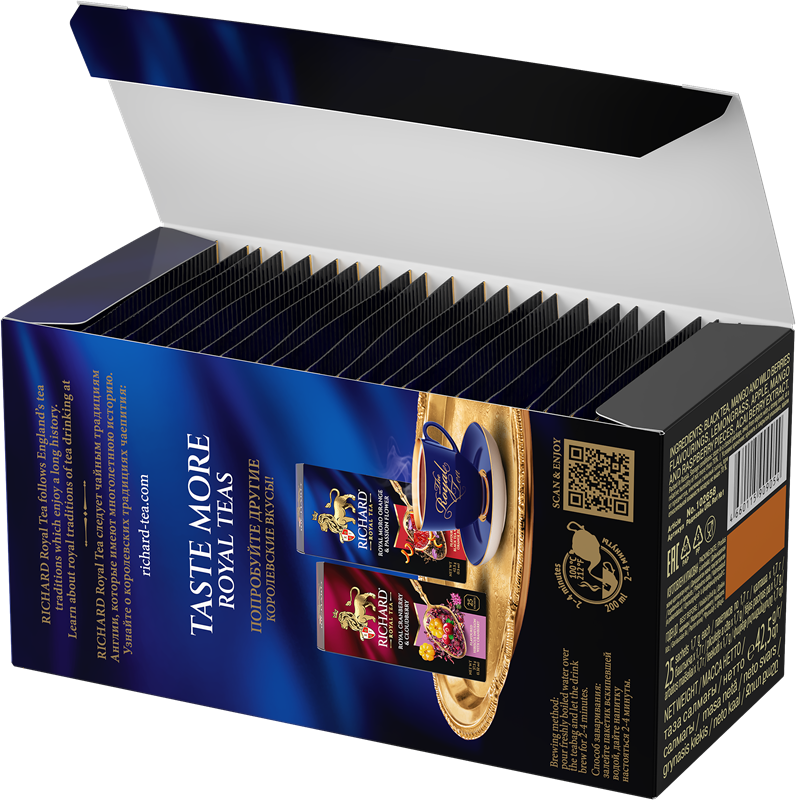 Richard Royal Mango & Acai Berry Black Tea Bags with Tropical Fruit, 25-Sachet Gift Box, 42.5g