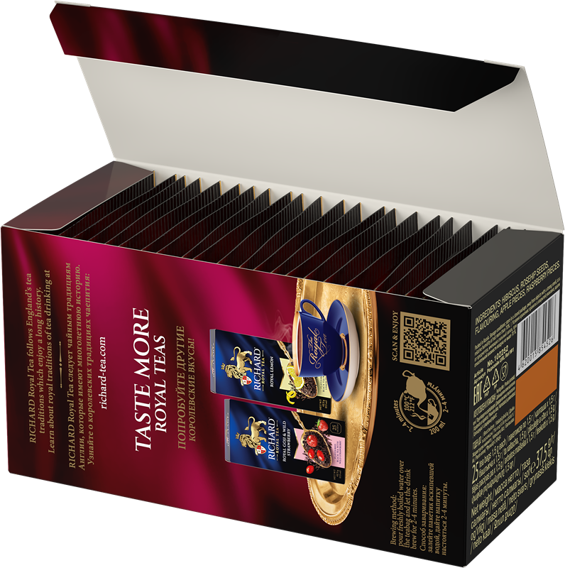 Richard Royal Raspberry Hibiscus Infusion Tea Bags with Rosehip, Apple & Raspberry, 25-Sachet Gift Box, 37.5g