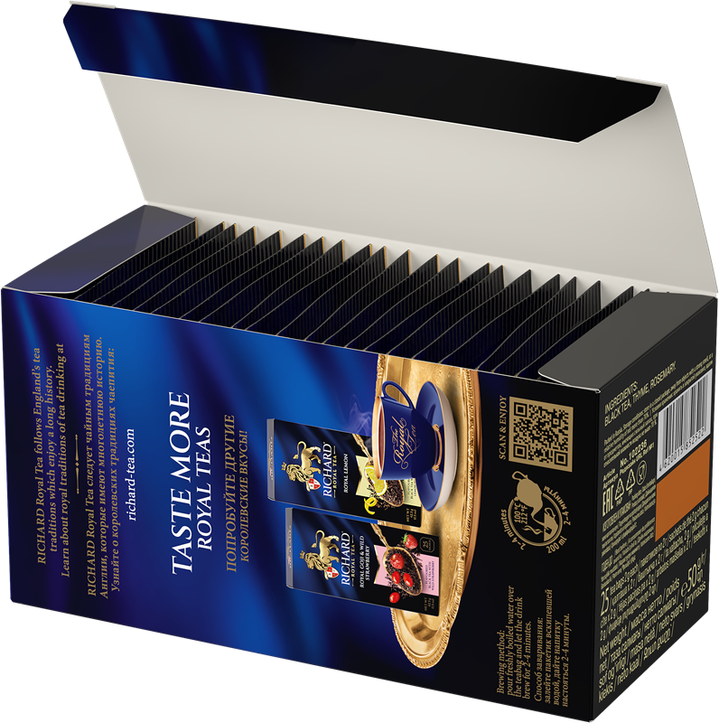 Richard Royal Thyme & Rosemary Black Tea Bags, Herbal Botanical Blend, 25-Sachet Gift Box, 50g