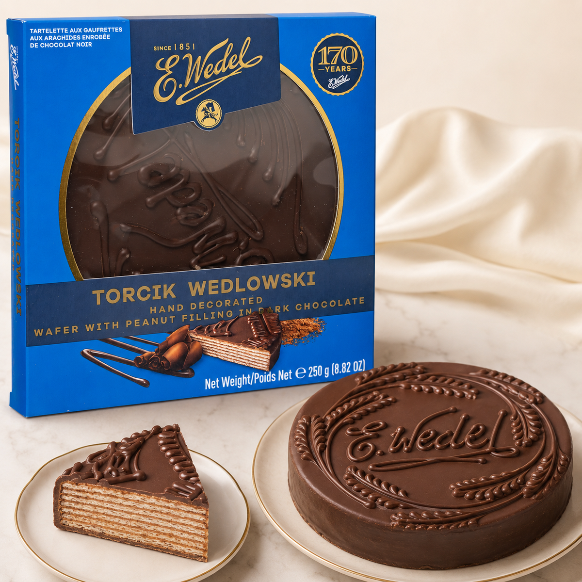 E. Wedel Torcik Wedlowski Hand-Decorated Dark Chocolate Wafer Cake, 8.82 oz (250 g)