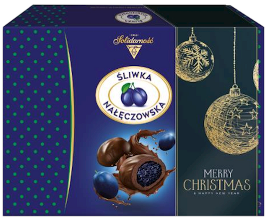 Solidarnosc, Sliwka Naleczowska/Candied Plums in Chocolate Holiday Candy Gift Box, 300g/10.58oz (Pack of 6)