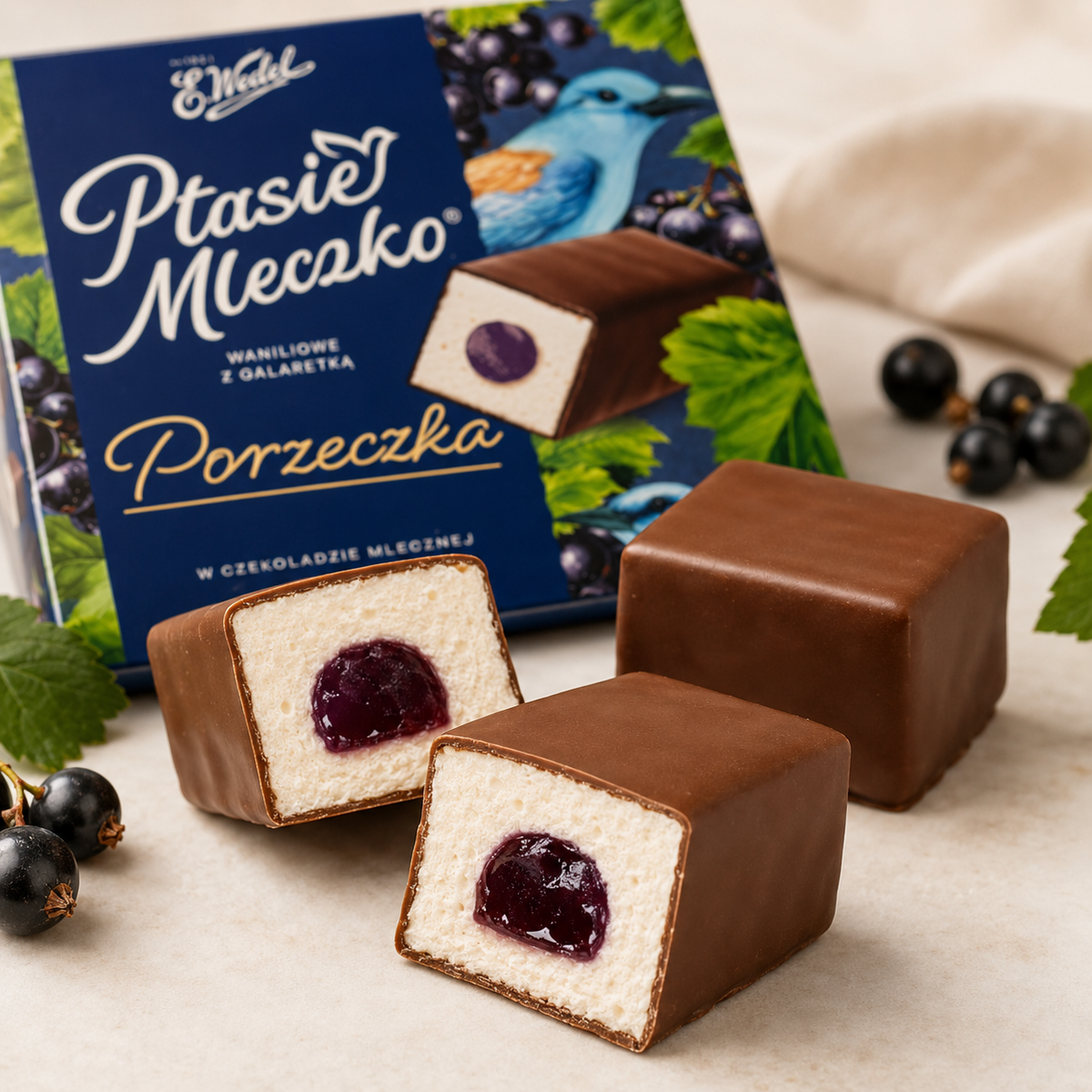 E. Wedel Limited Edition Ptasie Mleczko Polish Bird's Milk – Vanilla Marshmallow with Blackcurrant Jelly in Milk Chocolate, 340g