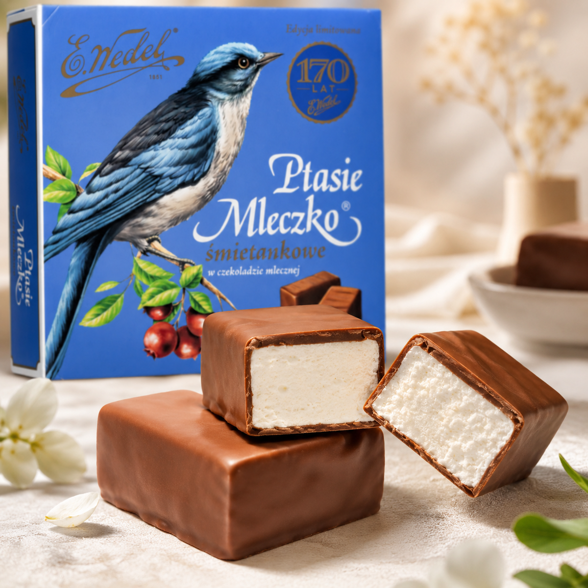 E. Wedel Vintage Ptasie Mleczko Bird’s Milk Cream Marshmallows in Milk Chocolate, 36 Pieces, 12 oz (340 g)