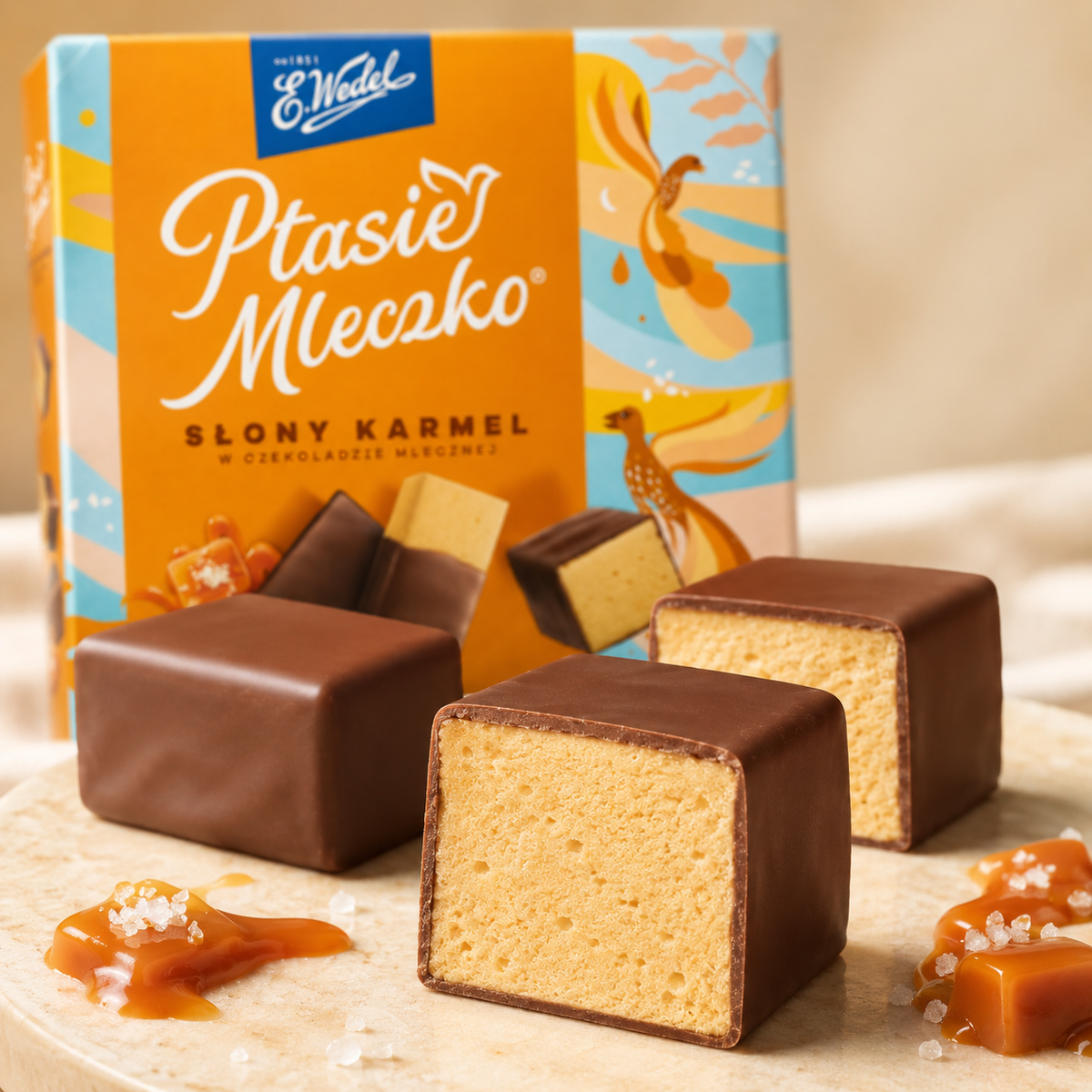 E. Wedel Ptasie Mleczko Polish Bird's Milk – Salted Caramel Marshmallow in Milk Chocolate, 340g