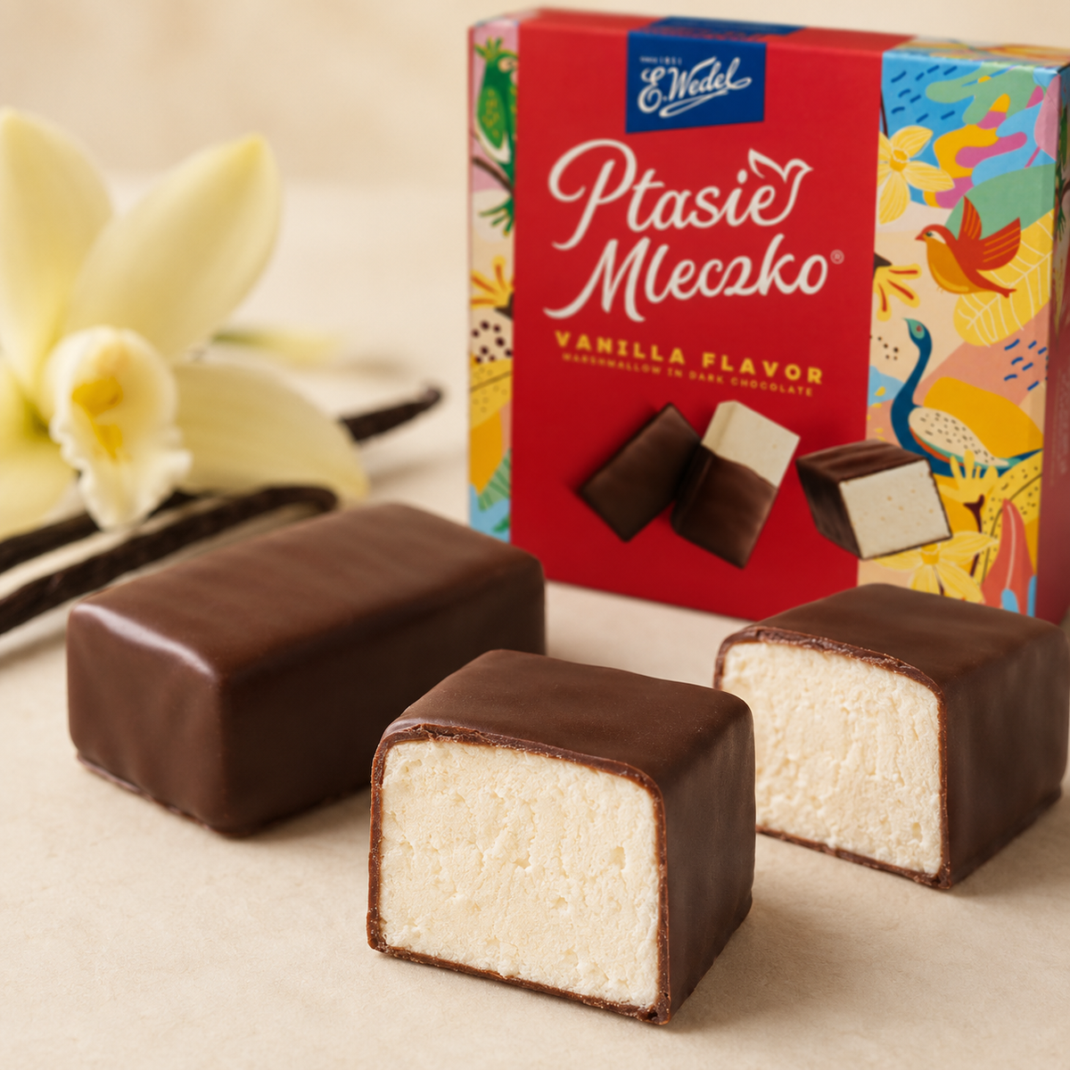 E. Wedel Ptasie Mleczko Polish Bird's Milk – Vanilla Marshmallow in Dark Chocolate, 340g