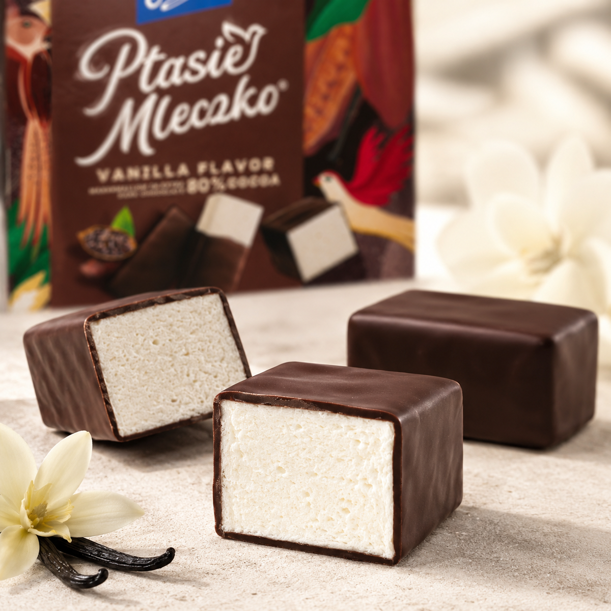 E. Wedel Ptasie Mleczko Polish Bird's Milk – Vanilla Marshmallow in 80% Extra Dark Chocolate, 340g