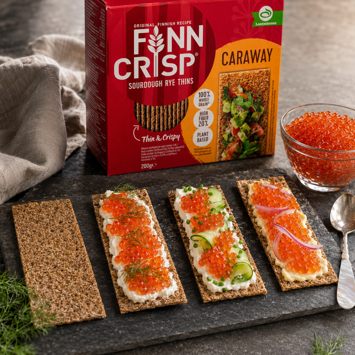 Finn Crisp Caraway Sourdough Rye Crispbread Thins, 100% Whole Grain, 7.05 oz (200 g)