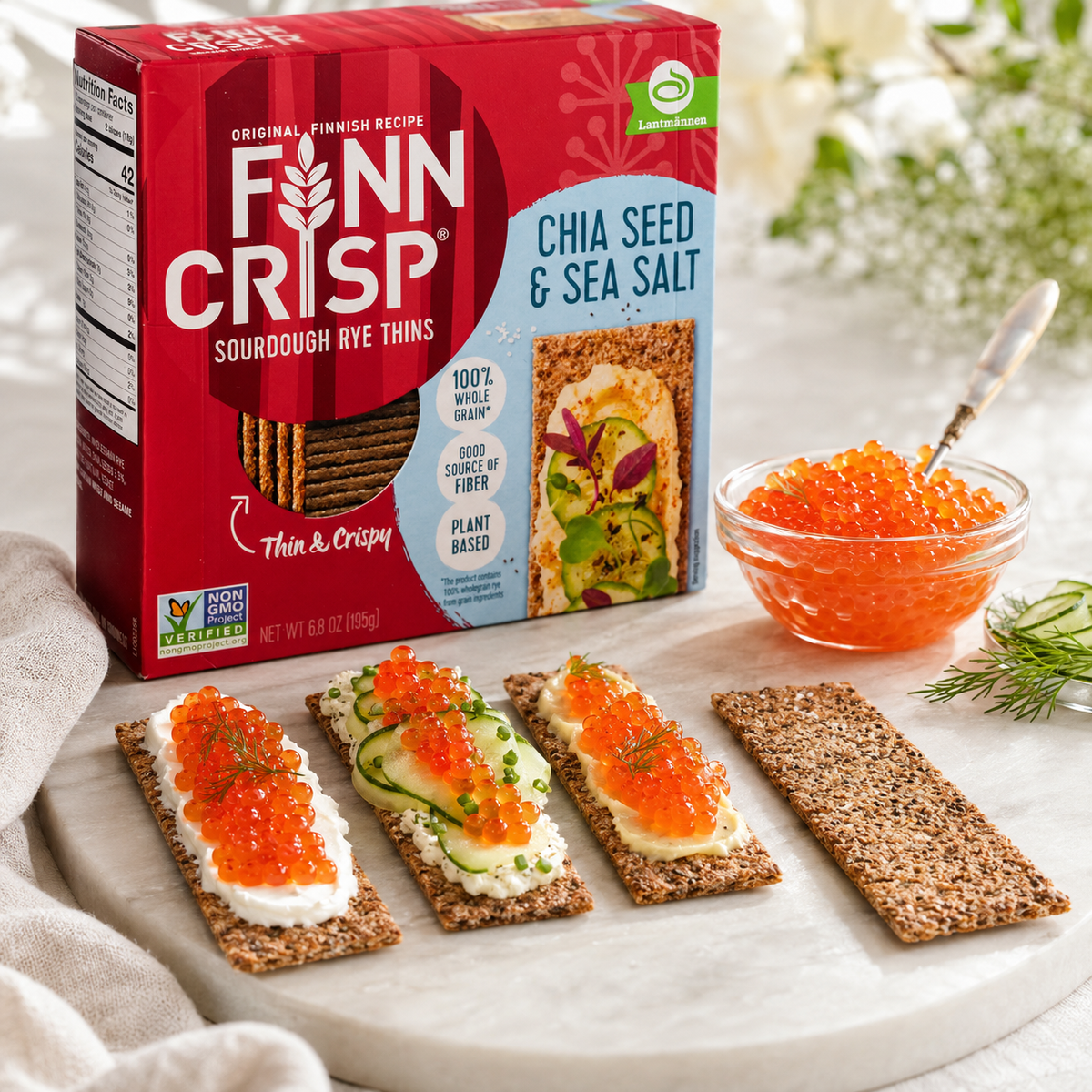 Finn Crisp Chia Seeds & Sea Salt Sourdough Rye Crispbread Thins, 6.8 oz (195 g)