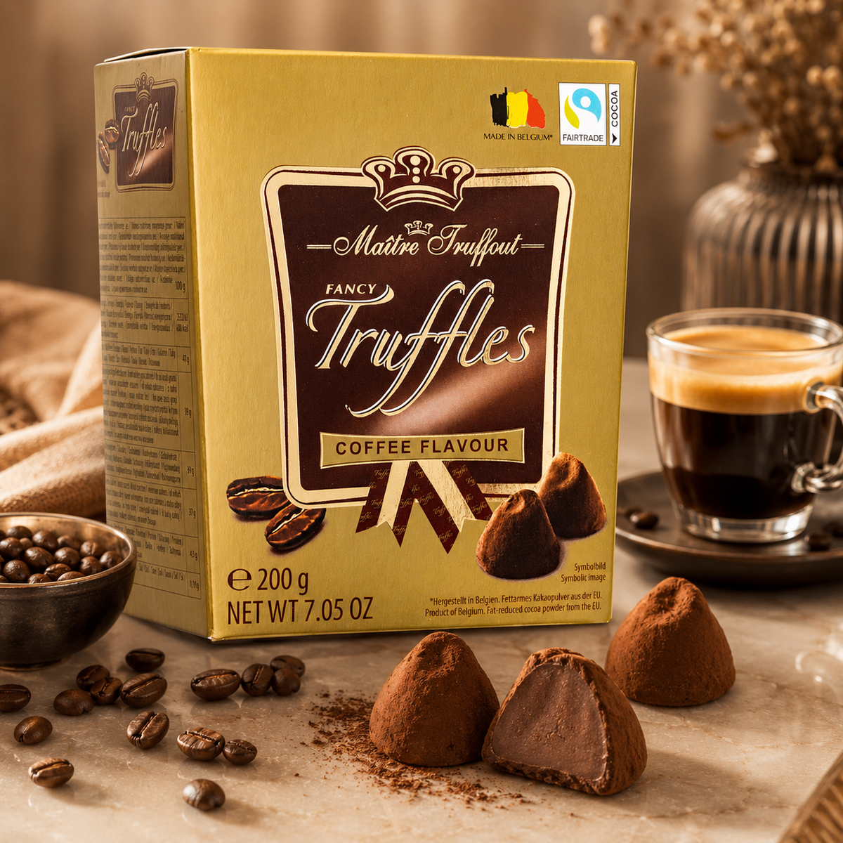 Maitre Truffout Coffee Flavor Belgian Cocoa-Dusted Truffles, 200g