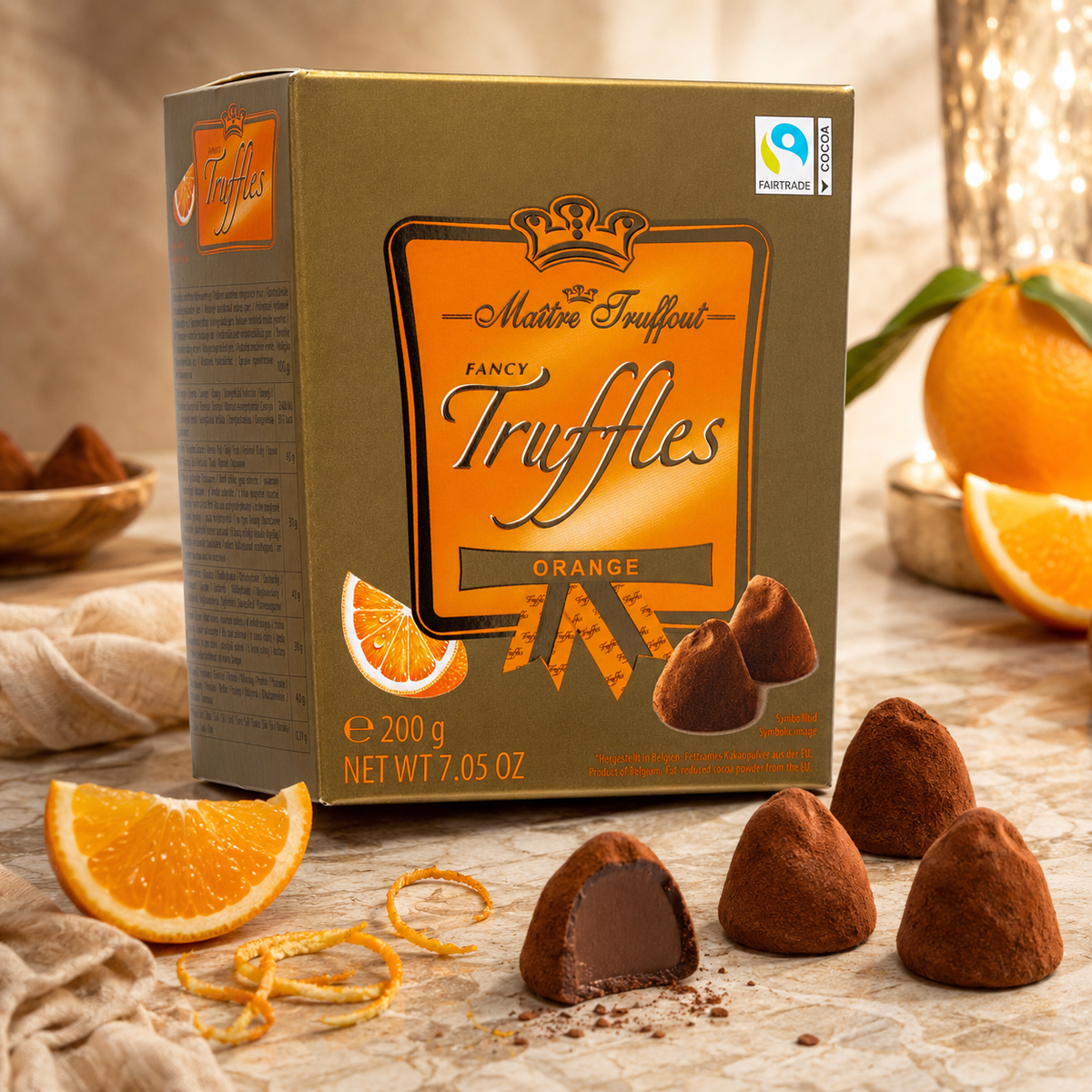 Maitre Truffout Orange Belgian Cocoa-Dusted Truffles, 200g