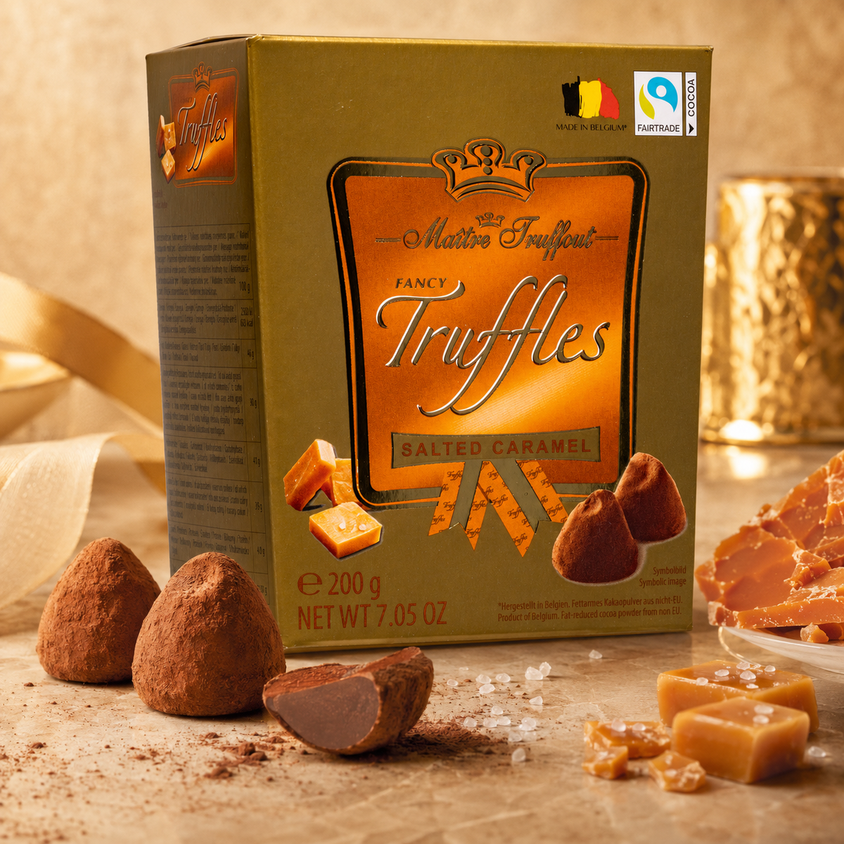 Maitre Truffout Salted Caramel Belgian Cocoa-Dusted Truffles, 200g