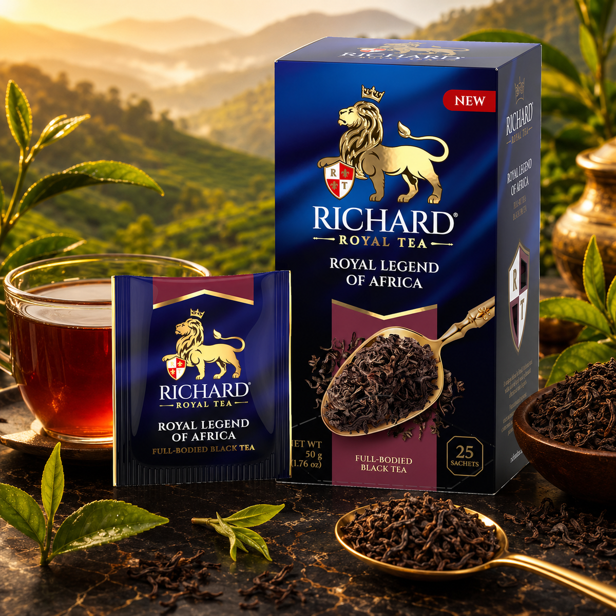 Richard Royal Legend of Africa Full-Bodied Black Tea Bags, 25-Sachet Gift Box, 50g