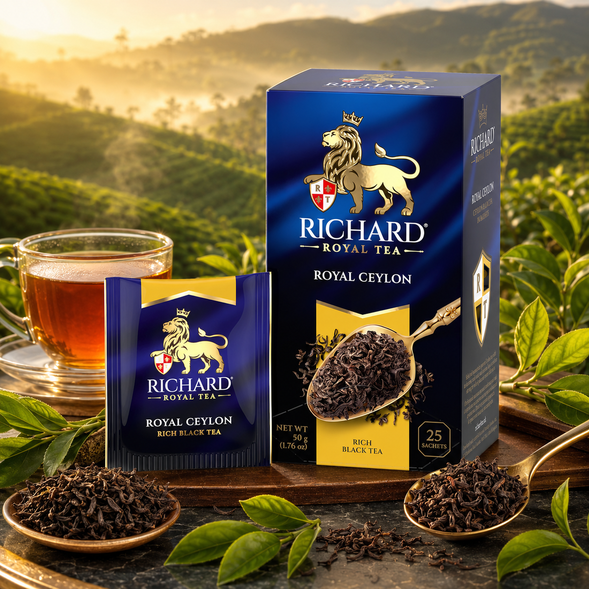 Richard Royal Ceylon Black Tea Bags from Sri Lanka, Rich & Full-Bodied, 25-Sachet Gift Box, 50g