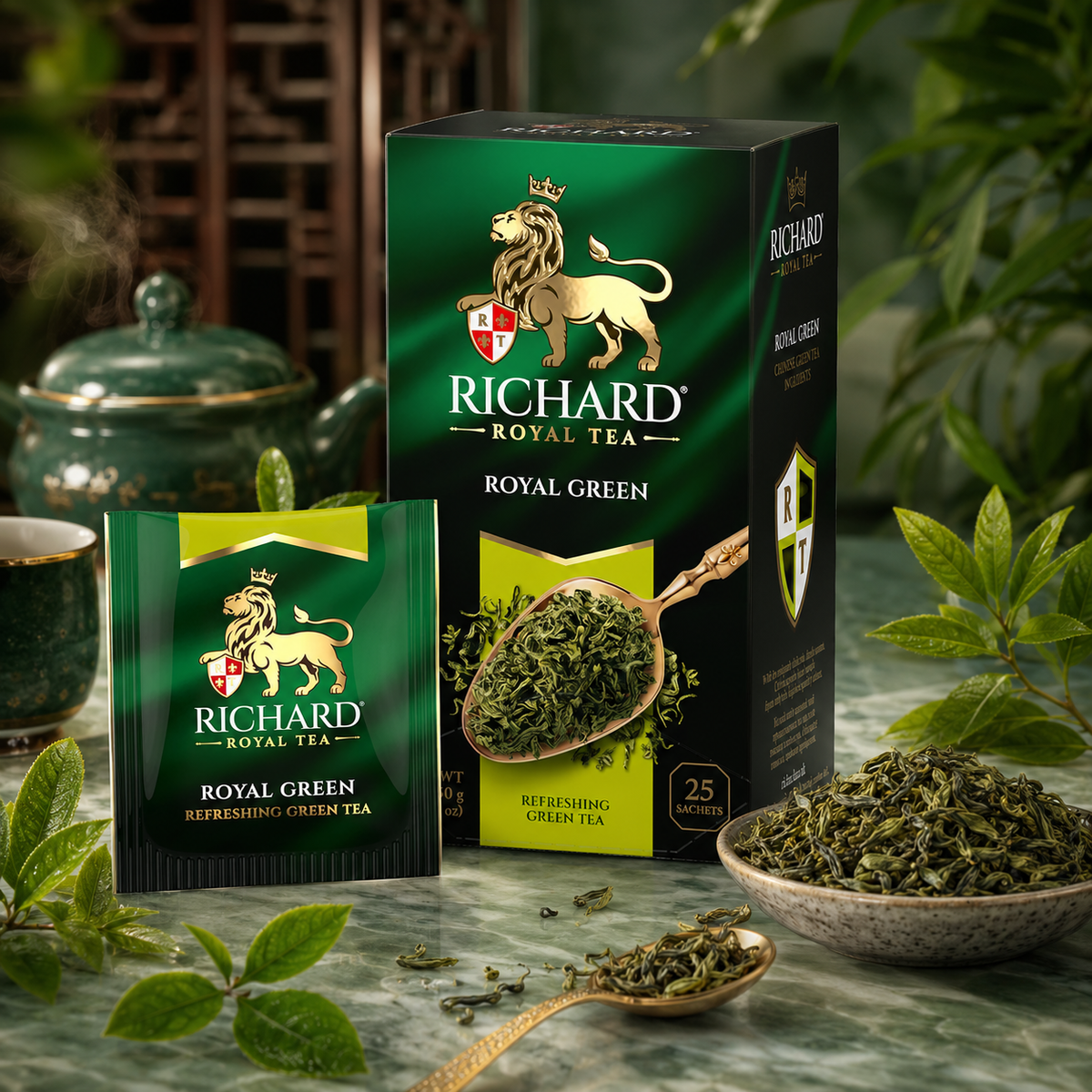 Richard Royal Chinese Refreshing Green Tea Bags, Smooth & Light, 25-Sachet Gift Box, 50g