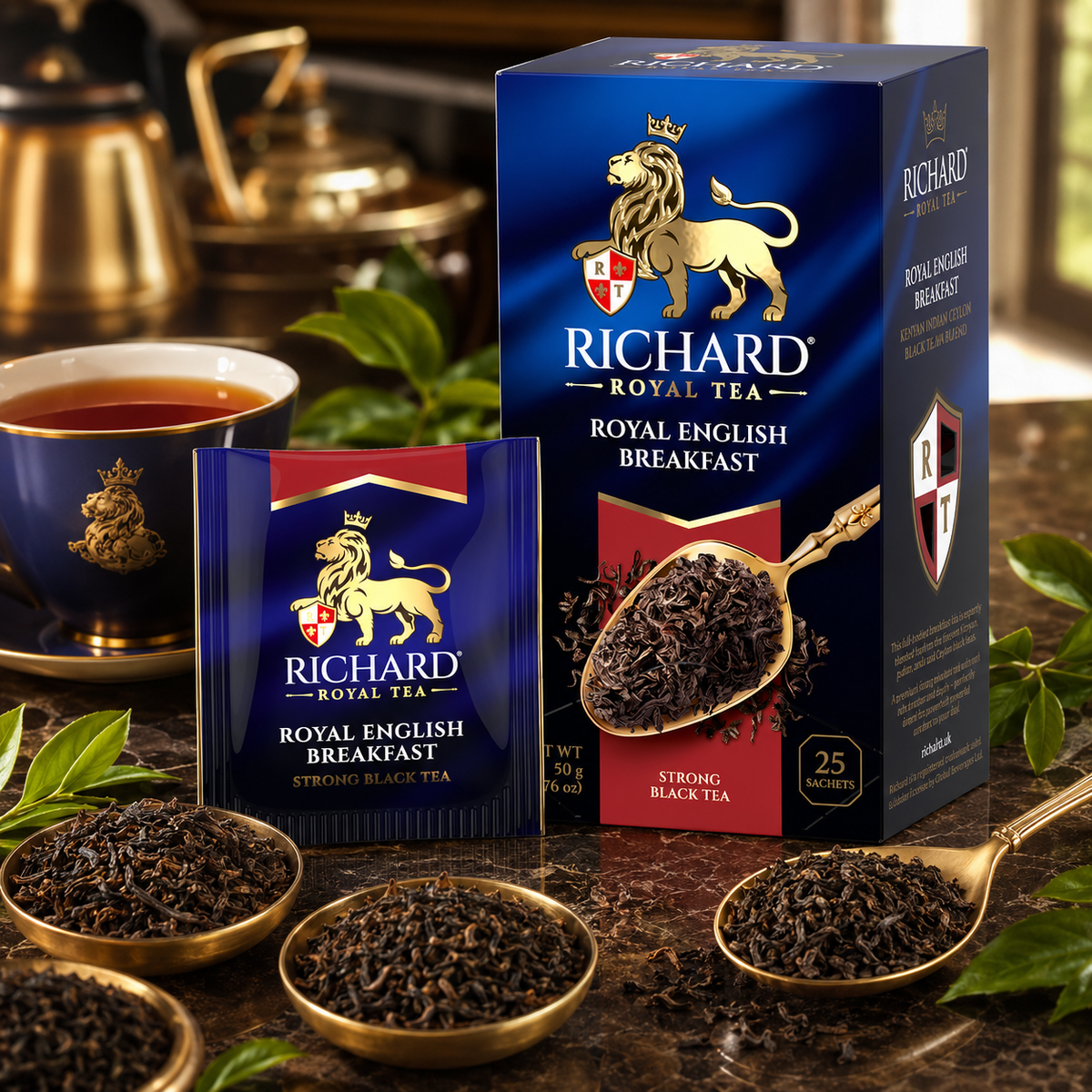Richard Royal English Breakfast Black Tea Bags, Strong Full-Bodied Blend, 25-Sachet Gift Box, 50g