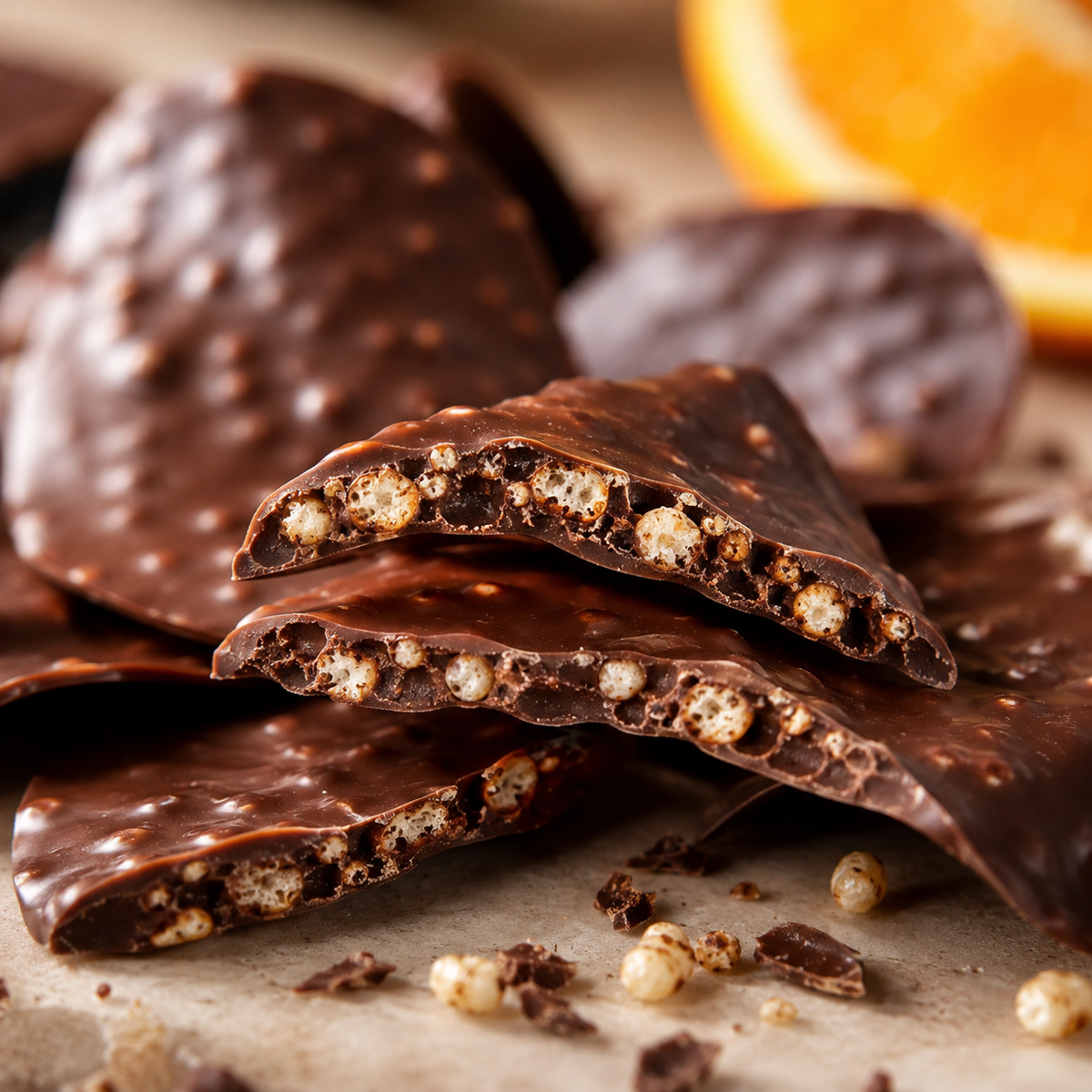 Royal Chocolates Belgian Dark Chocolate Orange Thins with Crispy Rice Puffs, 4.4 oz (125 g)