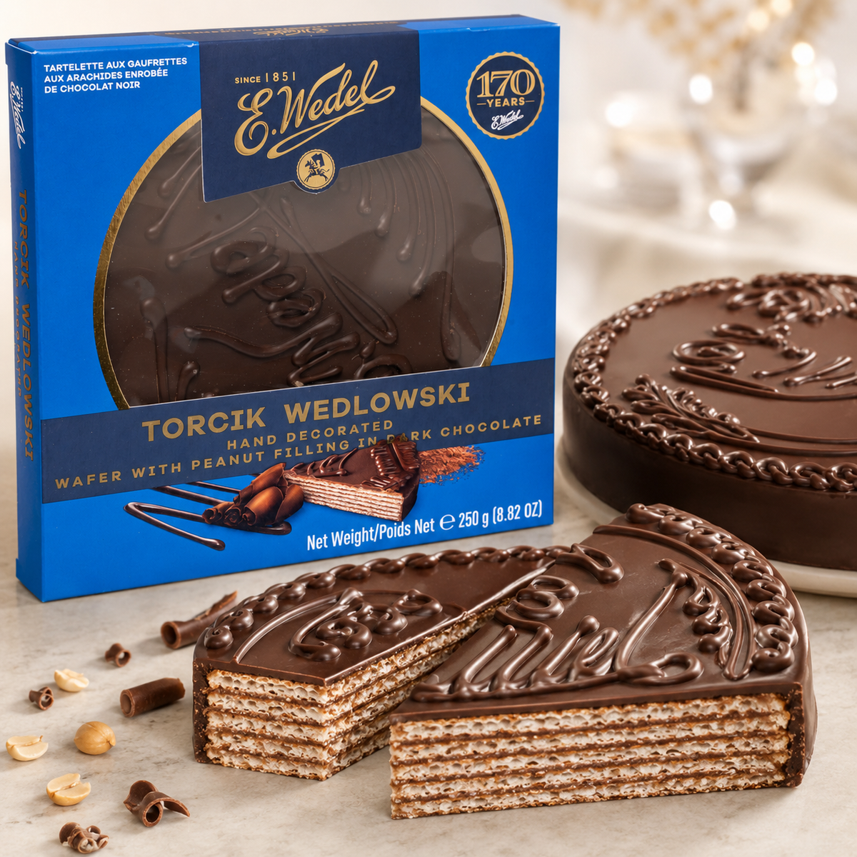 E. Wedel Torcik Wedlowski Hand-Decorated Dark Chocolate Wafer Cake, 8.82 oz (250 g)