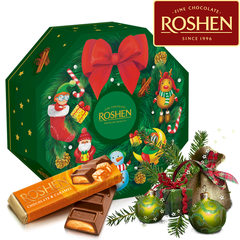 Roshen, "Christmas Wreath" Holiday Candy Assortment Gift Set, 598g/21.09oz (Pack of 6)