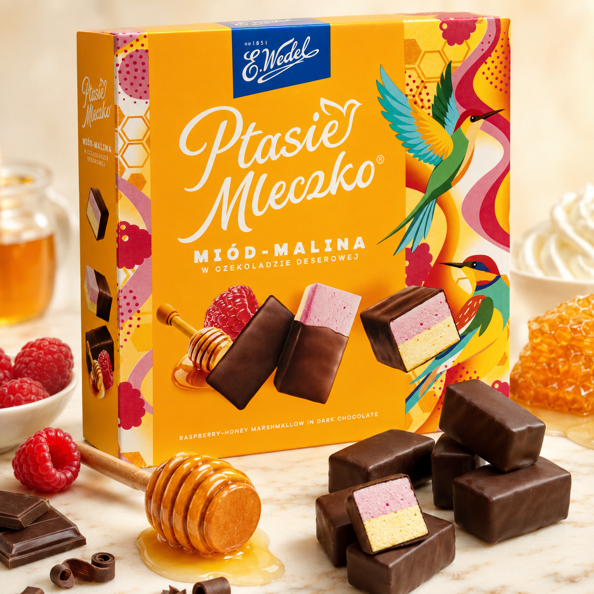 E. Wedel Limited Edition Ptasie Mleczko Polish Bird's Milk – Raspberry Honey in Dark Chocolate, 340g