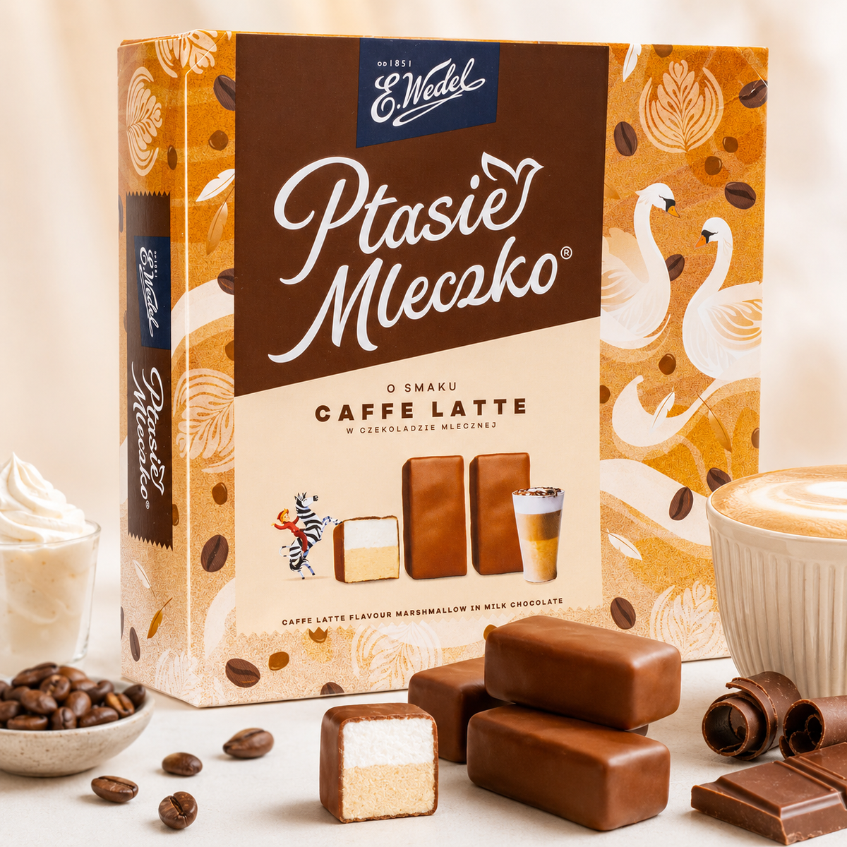 E. Wedel Ptasie Mleczko Polish Bird's Milk – Caffe Latte Marshmallow in Milk Chocolate, 340g