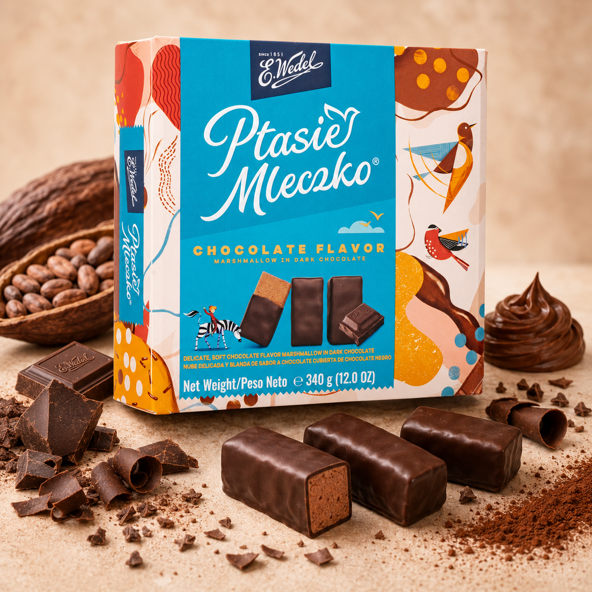 E. Wedel Ptasie Mleczko Polish Bird's Milk – Chocolate Marshmallow in Dark Chocolate, 340g