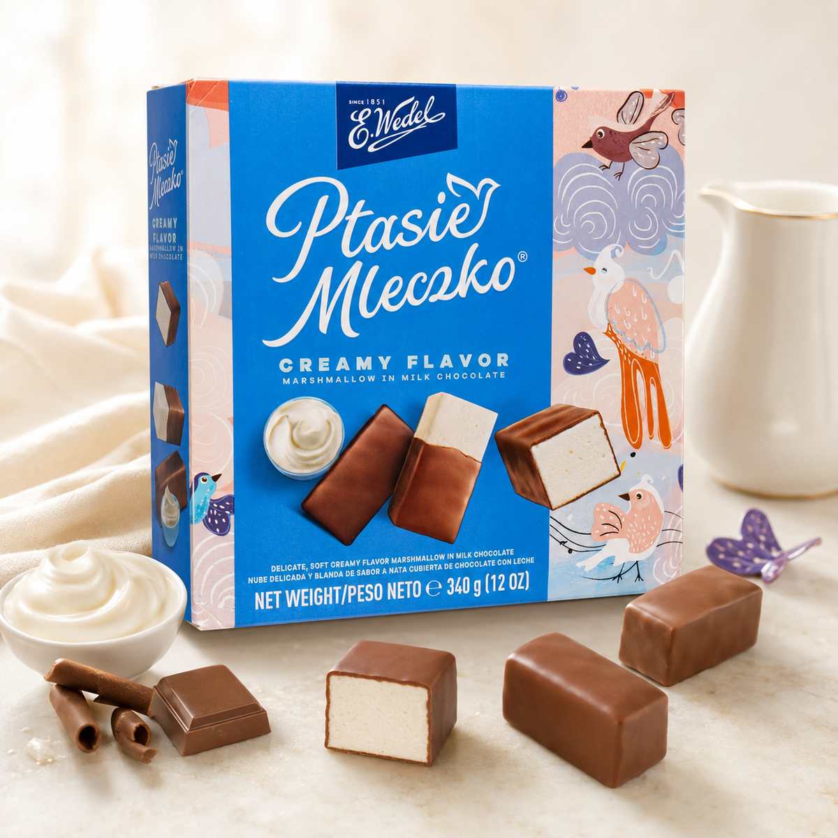 E. Wedel Ptasie Mleczko Polish Bird's Milk – Creamy Marshmallow in Milk Chocolate, 340g