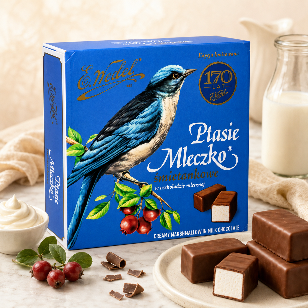 E. Wedel Vintage Ptasie Mleczko Bird’s Milk Cream Marshmallows in Milk Chocolate, 36 Pieces, 12 oz (340 g)