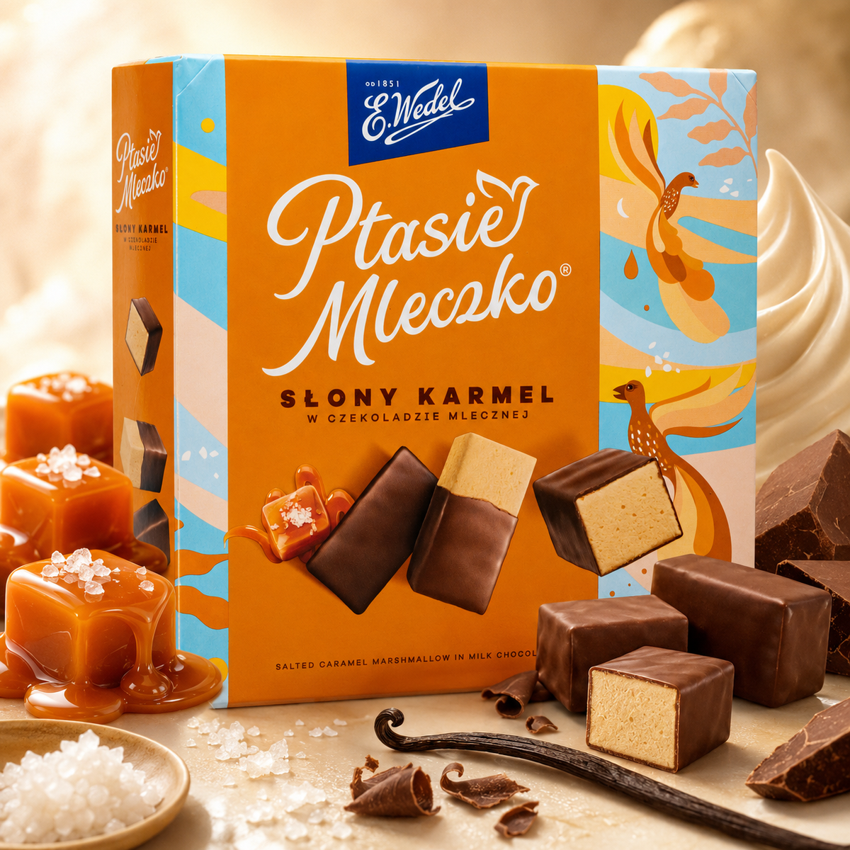 E. Wedel Ptasie Mleczko Polish Bird's Milk – Salted Caramel Marshmallow in Milk Chocolate, 340g