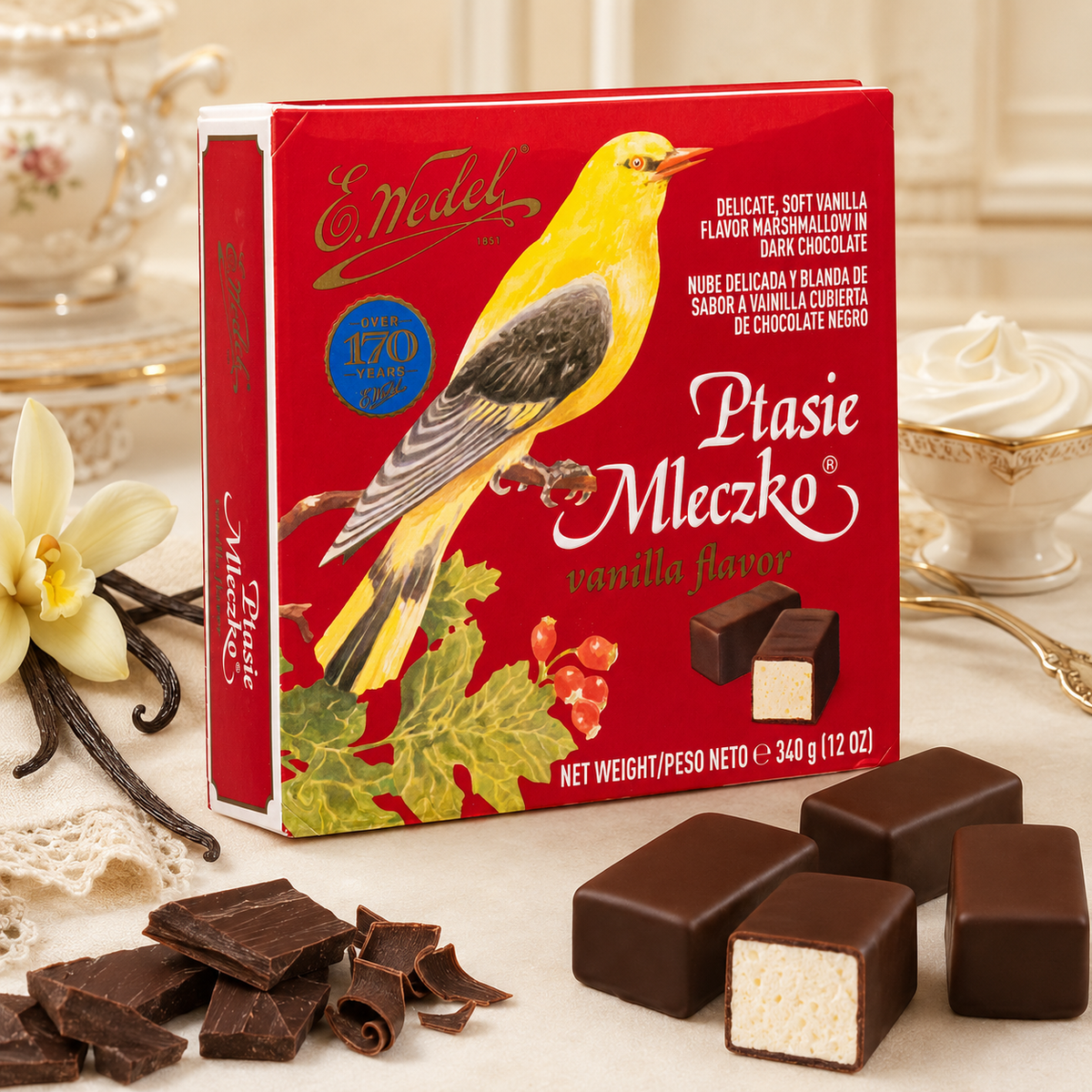 E. Wedel Vintage Ptasie Mleczko Polish Bird's Milk – Vanilla Marshmallow in Dark Chocolate, 340g