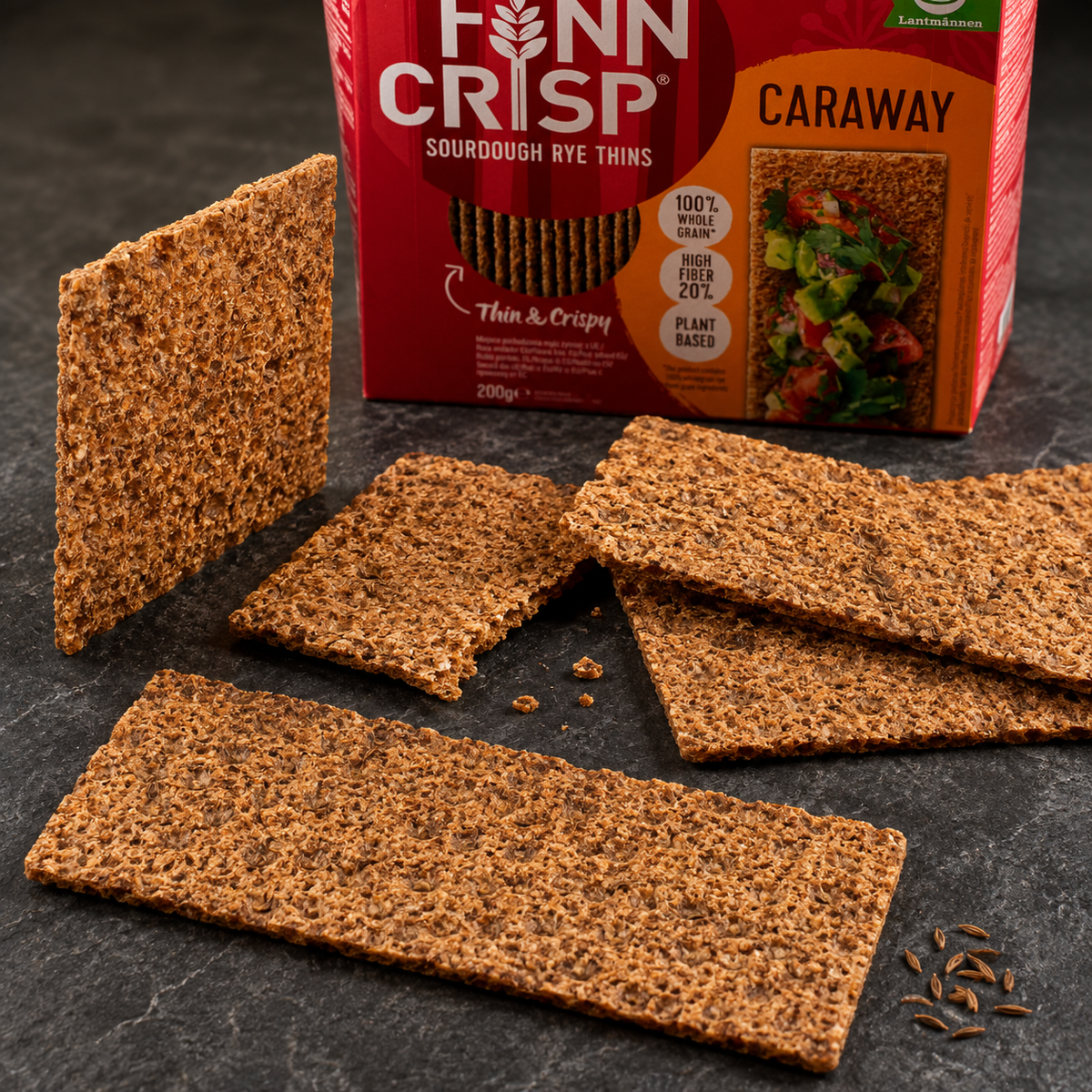 Finn Crisp Caraway Sourdough Rye Crispbread Thins, 100% Whole Grain, 7.05 oz (200 g)