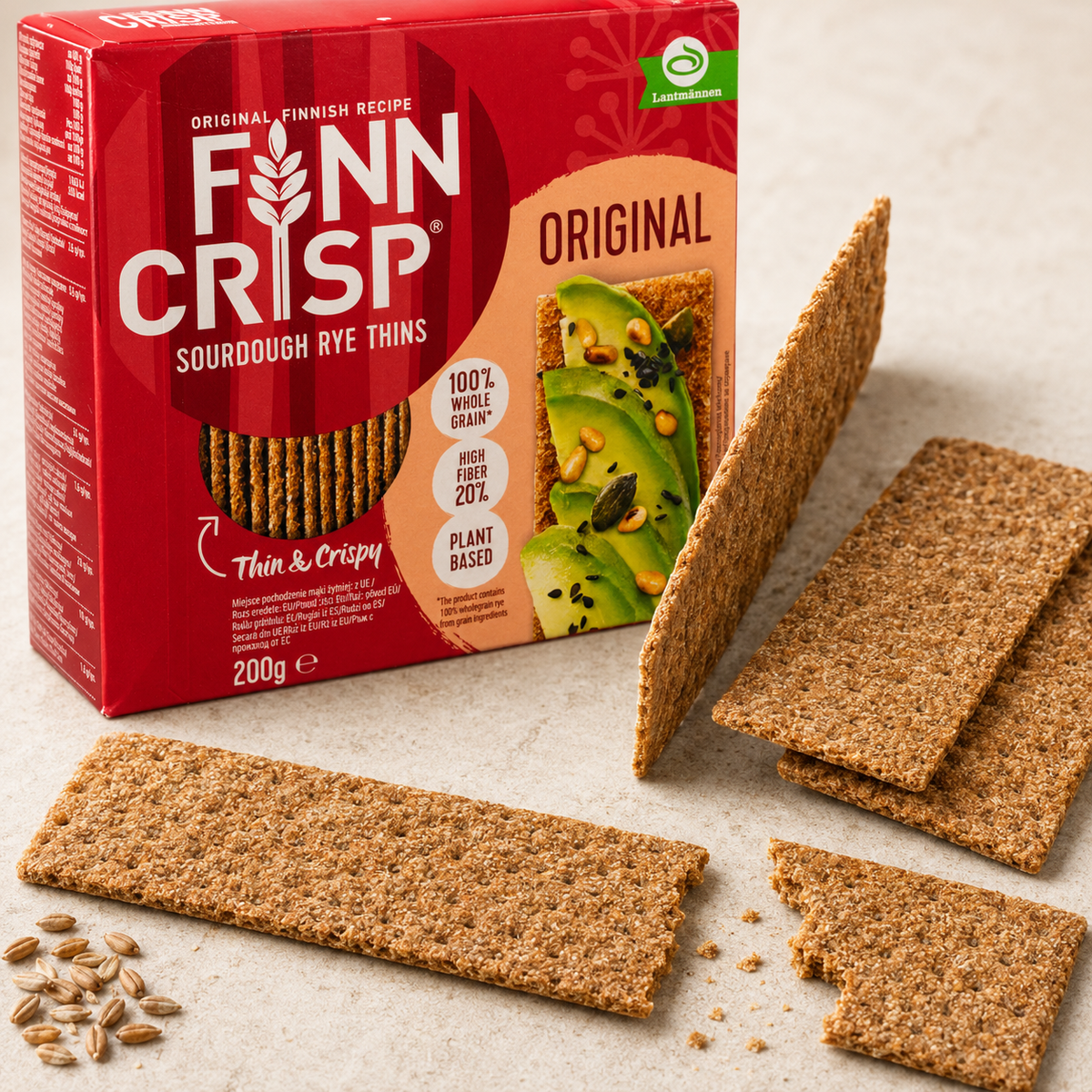 Finn Crisp Original Sourdough Rye Crispbread Thins, 100% Whole Grain, 7.05 oz (200 g)