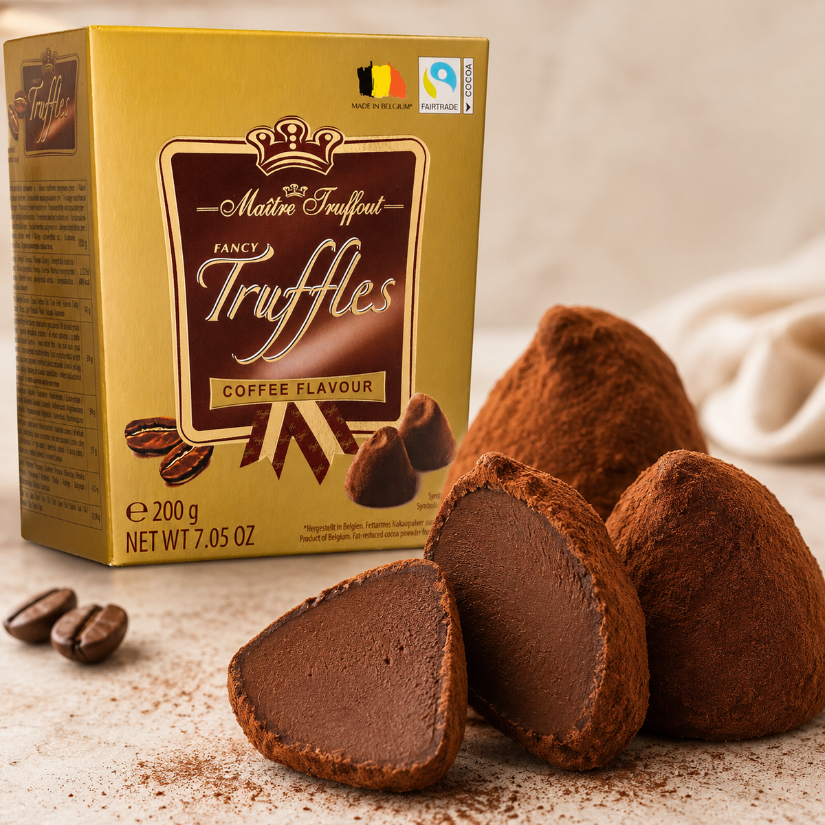 Maitre Truffout Coffee Flavor Belgian Cocoa-Dusted Truffles, 200g