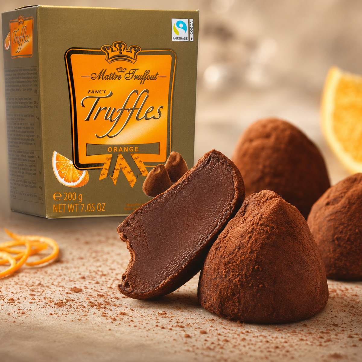 Maitre Truffout Orange Belgian Cocoa-Dusted Truffles, 200g