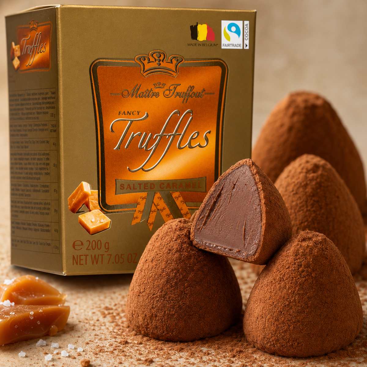Maitre Truffout Salted Caramel Belgian Cocoa-Dusted Truffles, 200g