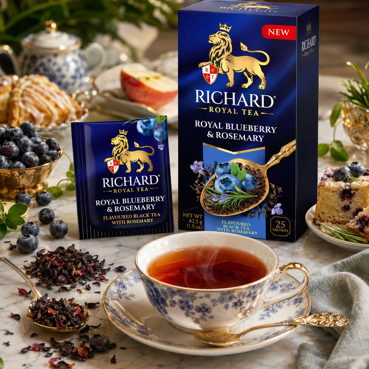 Richard Royal Blueberry & Rosemary Black Tea Bags with Apple, Mint & Bilberry, 25-Sachet Gift Box, 42.5g