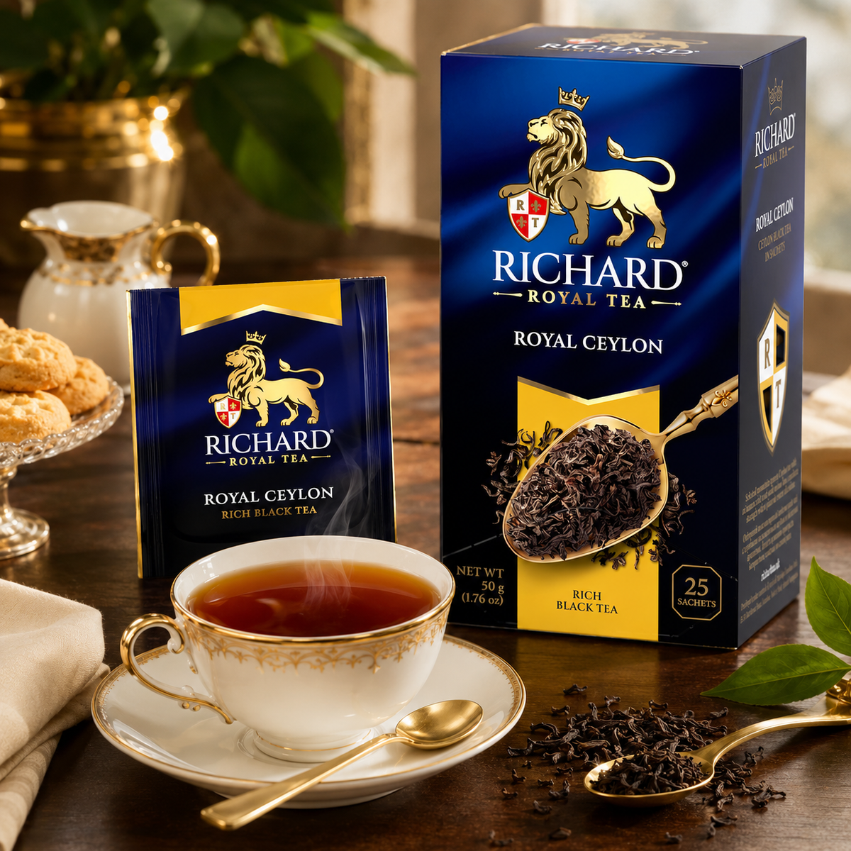 Richard Royal Ceylon Black Tea Bags from Sri Lanka, Rich & Full-Bodied, 25-Sachet Gift Box, 50g