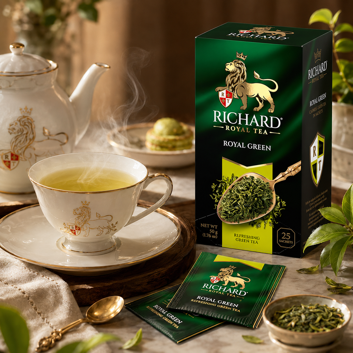 Richard Royal Chinese Refreshing Green Tea Bags, Smooth & Light, 25-Sachet Gift Box, 50g