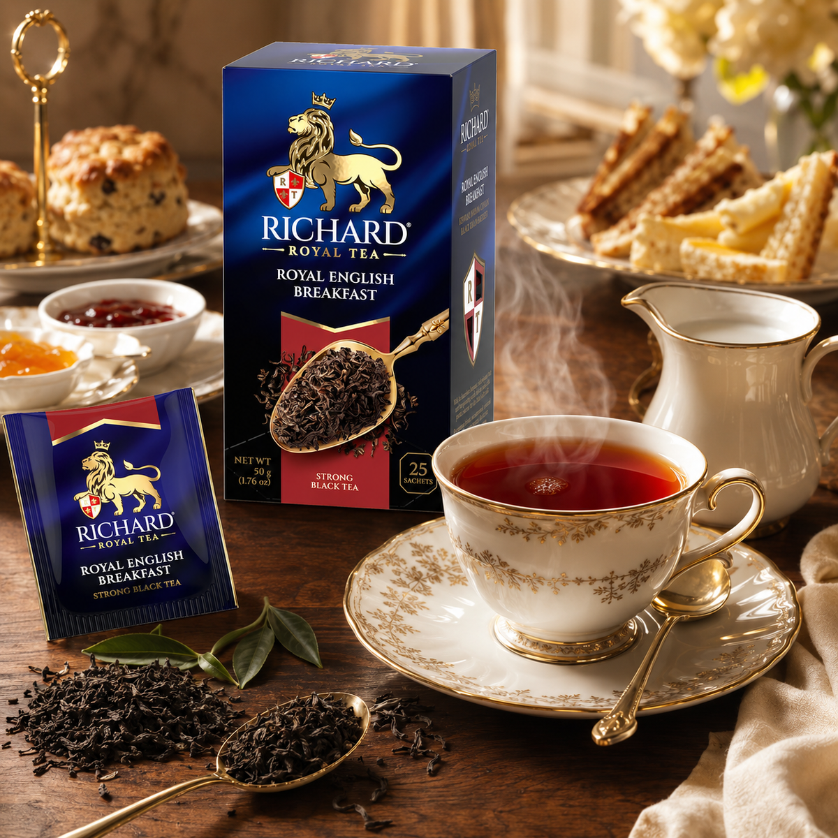 Richard Royal English Breakfast Black Tea Bags, Strong Full-Bodied Blend, 25-Sachet Gift Box, 50g
