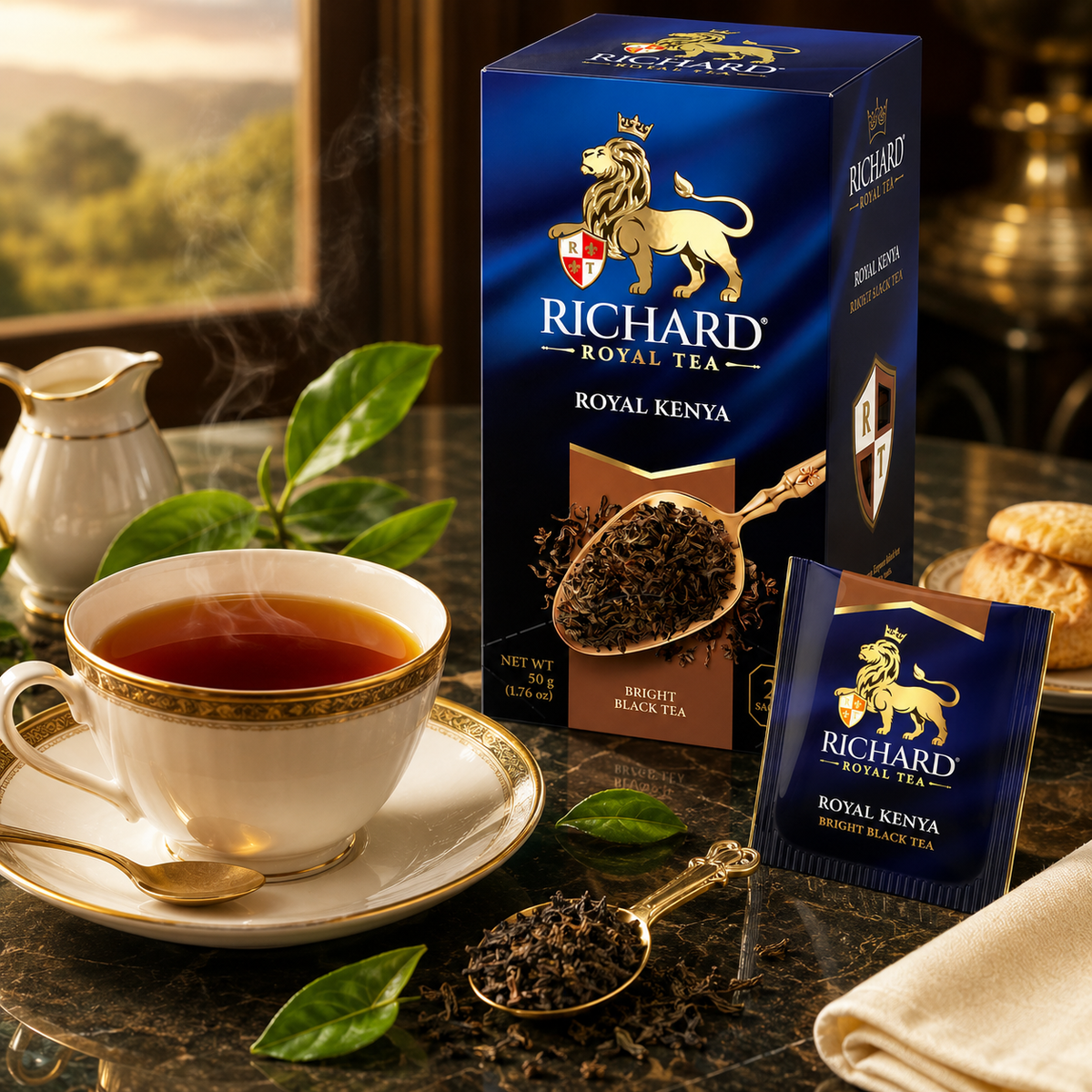 Richard Royal Kenya Black Tea Bags, Mountain-Grown Bright African Tea, 25-Sachet Gift Box, 50g