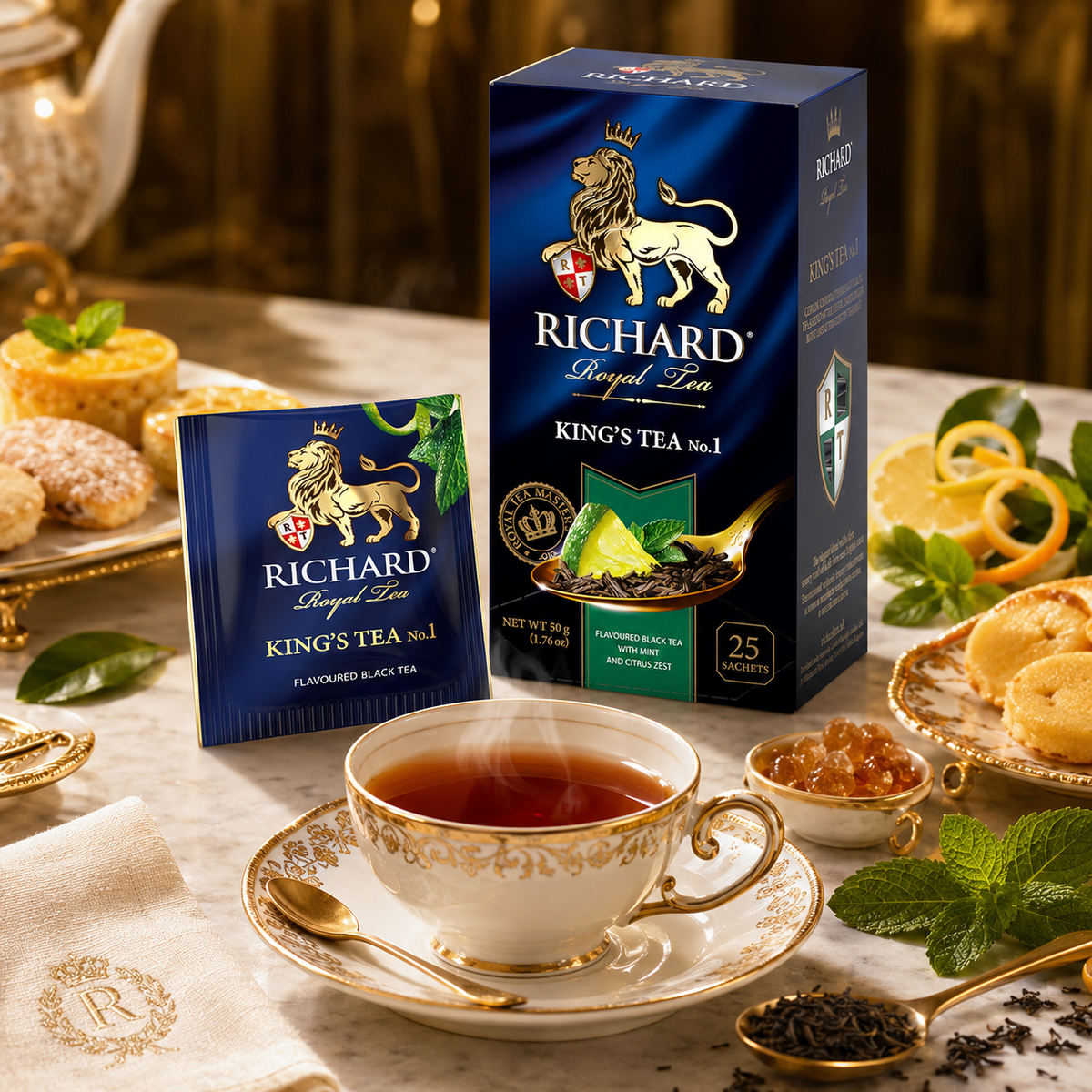 Richard Royal King's Tea No.1 Black Tea Bags with Lime & Citrus Zest, 25-Sachet Gift Box, 50g