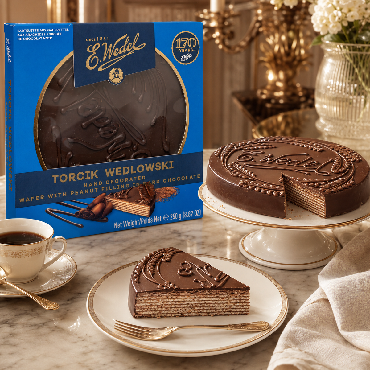 E. Wedel Torcik Wedlowski Hand-Decorated Dark Chocolate Wafer Cake, 8.82 oz (250 g)